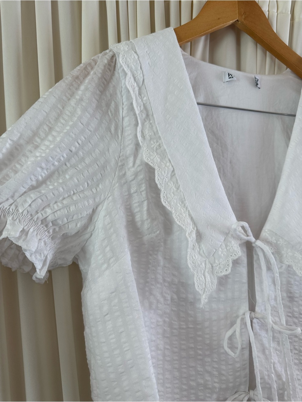 Princess Polly Eternal Sun Collared White Textured Tie Blouse Size 4 Feminine - Picture 4 of 9